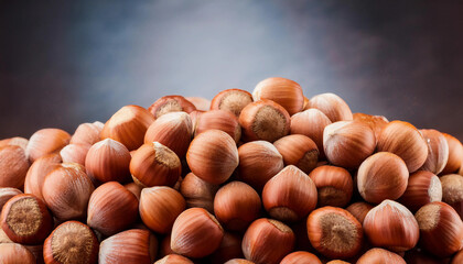 Fototapete - Background featuring hazelnut texture, highlighting their smooth surface and rich brown color. Perfect for healthy snacks, baking, or natural food themes. Texture, background.