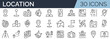 © SkyLine - Set of 30 outline icons related to location. Linear icon collection. Editable stroke. Vector illustration