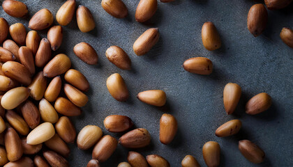 Fototapete - Background featuring pine nuts texture, highlighting their smooth surface and creamy beige color. Perfect for healthy snacks, baking, or natural food themes. Texture, background.