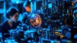 © NAIMAH - Scientists inspect advanced machinery in a high-tech lab; futuristic background