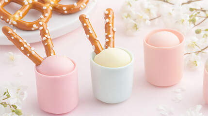 Canvas Print -  pastel white chocolate-covered pretzel sticks