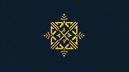Wall Mural - Golden emblem on deep blue background, symmetry design for luxury product packaging