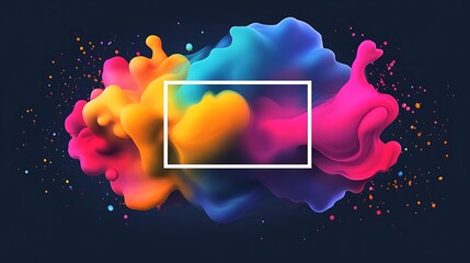 Wall Mural - colorful smoke shapes with empty white square frame on dark background. useful as wallpaper