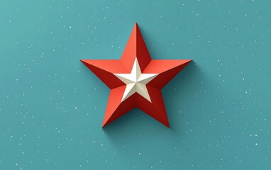 Wall Mural - Star Symbol Red and white star on light blue space background for awards, holiday, or patriotic display