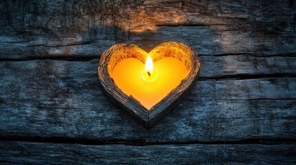 Canvas Print - Soft candlelight forming a heart shape on weathered wood, casting a warm, intimate glow for a serene atmosphere