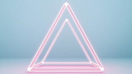 Wall Mural - Pink Triangle Neon Light Illusion Minimalist Modern Design Glowing Backdrop 3D Abstract Geometry Shape