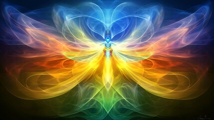 Wall Mural - radiant angelic figure emanating colorful energy waves and spiritual light art composition