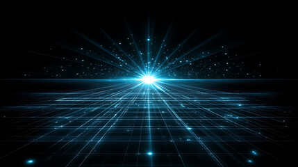 Wall Mural - radiant grid horizon perspective shining light, conceptual technology illustration backdrop design