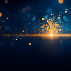 Wall Mural - radiant tree of light sparkles in night sky illumination with golden hues and bokeh effect