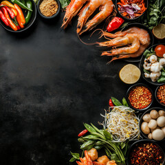 Wall Mural - Thai Food Background with Ingredients on Black Table