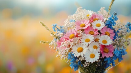 Wall Mural - Colorful bouquet of flowers in a blurred garden background during daytime