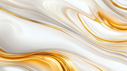 Wall Mural - Abstract swirling patterns of white and gold, creating a fluid and dynamic background design