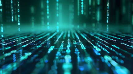 Abstract digital background with flowing binary code, creating a futuristic atmosphere