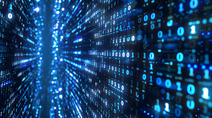 Wall Mural - abstract representation of data streams with binary code flowing in a futuristic digital environment