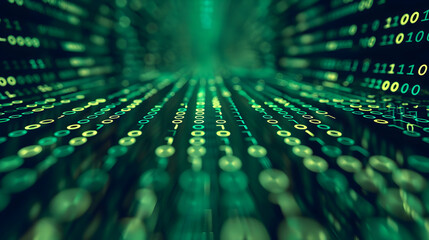Wall Mural - abstract digital background showcasing flowing binary code in green hues, symbolizing data processin