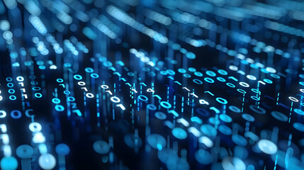 Wall Mural - abstract digital data streams with glowing blue binary code in a futuristic environment