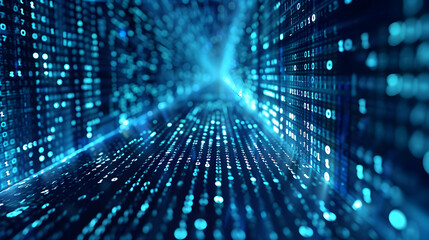 Wall Mural - abstract representation of digital data flowing through a futuristic tunnel of binary code