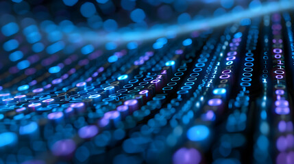 Wall Mural - vibrant digital landscape showcasing flowing binary code with glowing colors in a tech environment