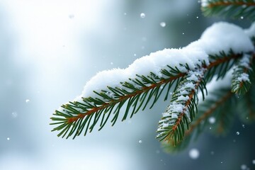 Wall Mural - Snowy fir branch isolated against bright white, climate, cold