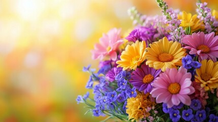 Wall Mural - Colorful bouquet of flowers in a blurred garden background during daytime