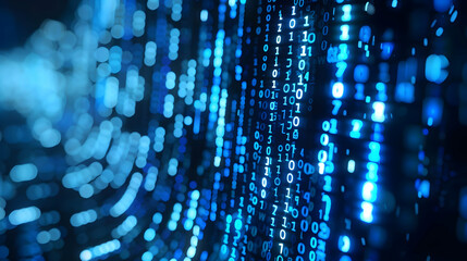 Wall Mural - abstract representation of binary code flowing in a digital environment with a tech-focused backgrou
