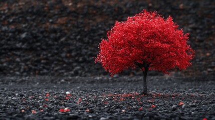 Sticker - Red Tree on Dark Gravel Background