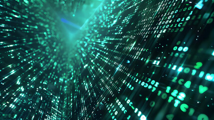 Wall Mural - abstract digital data stream with glowing particles and binary code flowing in a futuristic environm