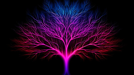 Wall Mural - vibrant fractal tree art glowing with electric colors on black canvas backdrop creative design