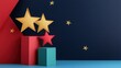 © เด็กชาย นุ่มนิ่ม - Customer experience feedback optimization concept. Colorful stars on geometric blocks against a dark background.