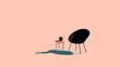 © Indri - Minimalist chair and coffee, shadow on peach background, simple scene for relaxation and contemplation