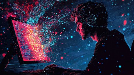 Digital Artistic Evolution: AI Algorithms Translating Text to Patterns on Dynamic Screen in 2D Flat Illustration