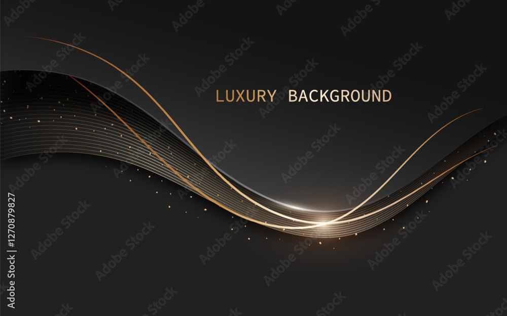 Modern abstract design with a dark background and golden wave lines ...
