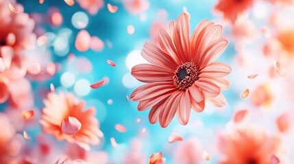 Aufkleber - Vibrant Pink Flower with Blurred Background and Petals Falling