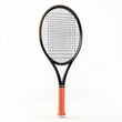 © Vadim Pushenko - A black tennis racket with a vibrant orange grip, displayed against a white background, highlighting its sleek design and string pattern.