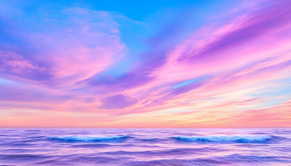 Wall Mural - serene ocean view at sunrise with pink, purple clouds in a gradient sky