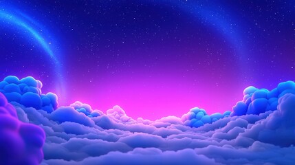 Wall Mural - A vibrant sky filled with purple and blue clouds, illuminated by a gradient sunset and dotted with twinkling stars.