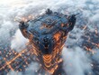 © heppy - Futuristic City: Flying Tower Above Clouds