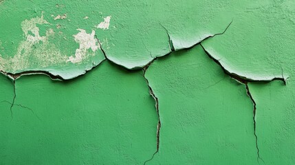 Wall Mural - Cracked Green Wall Texture, Rustic Green Wall, Weathered Paint Texture Background, Crumbling Surface, Vintage Green Pattern