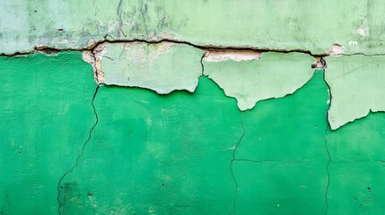 Wall Mural - Cracked Green Wall Texture, Worn Paint Surface, Distressed Background, Green and Beige Colors, Urban Decay Art