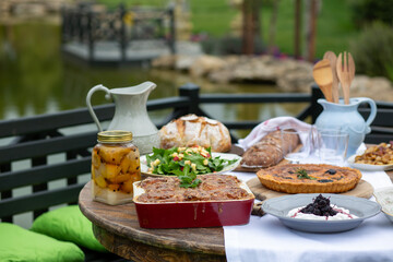 garden and breakfast on decorative table and chair