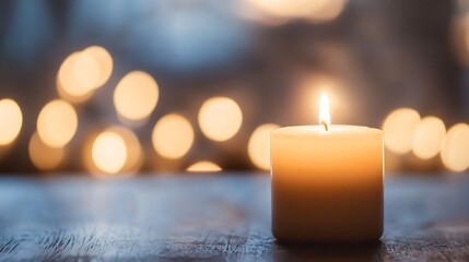 Leinwandbilder - Close up of a glowing candle lit in a cozy setting creating a warm inviting atmosphere of relaxation : Generative AI
