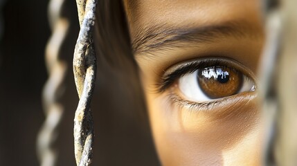 Poster - Closeup of a child's eye filled with curiosity and emotion reflecting a touching story behind : Generative AI