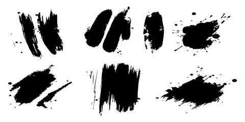 Sticker - Abstract black ink splashes and grungy brush strokes vector set on a white background