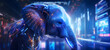 © Ka - Science elephant humanoid cyborg in futuristic neon, ai generative