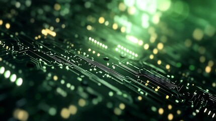 Poster - Abstract close up of illuminated green circuit board showcasing advanced technology and data processing : Generative AI