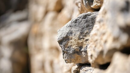 Poster - Close up of rugged stone wall with textured and weathered rock surface on display : Generative AI