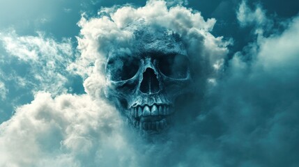 Wall Mural - Skull Cloud in the Sky. Eerie Death Symbol in Cloudy Background