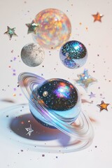 Wall Mural - Galaxy of planets and stars floating in space