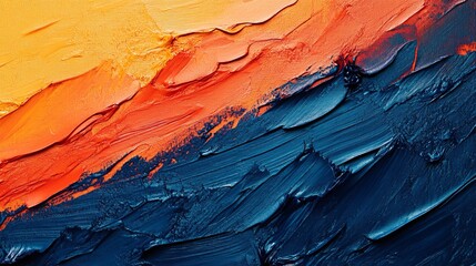 Wall Mural - Vibrant abstract texture, color gradient, bold strokes painting, orange blue artistic background