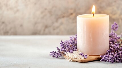 Leinwandbilder - Elegant lavender candle surrounded by dried lavender flowers creating a calming atmosphere : Generative AI
